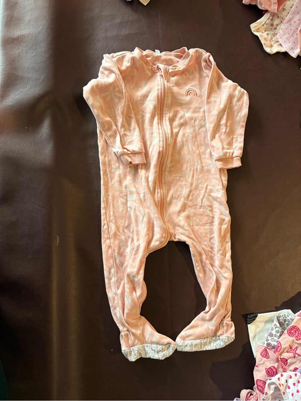 š©· 6 for $20 š©· Pink Zip-Up Footed One-Piece for Baby with Rainbow Accent